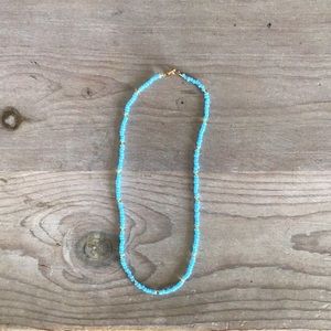 Teal and gold beaded necklace